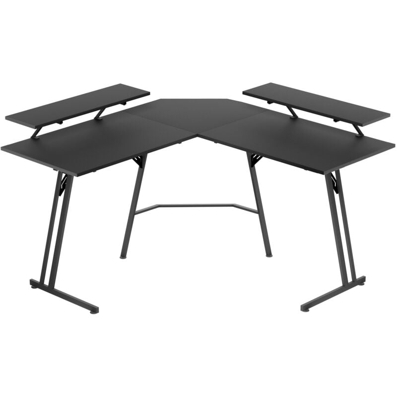 Aufun - Gaming Tisch 50x120x73cm, Ergonomischer Schreibtisch mit Monitorständer, Eckschreibtisch mit Kohlefaseroberfläche, Schreibtisch l Form,