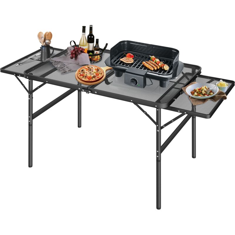 AUFUN Tragbare Campingtische 90x60x39cm, 2 Höhenverstellbar Klappbarer Multifunktionstisch, Grilltisch mit Metallgitterplatte, Zusammenklappbar