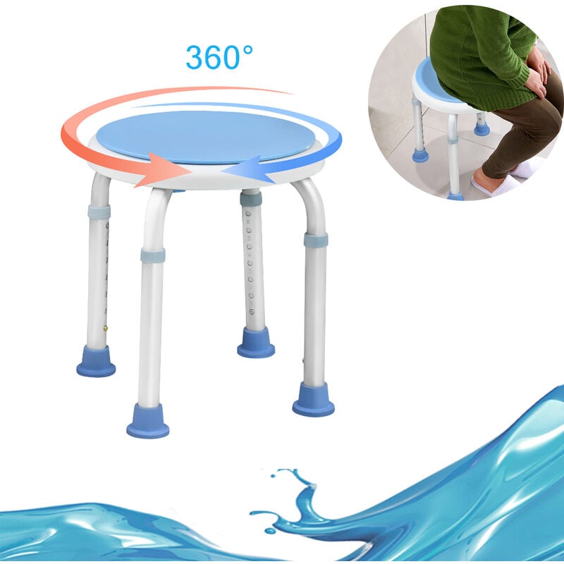 Aufun - Tabouret de douche 36-51cm Réglable en hauteur et pivotant à 360° Siège de bain Aide à la douche Siège de bain antidérapant en aluminium et