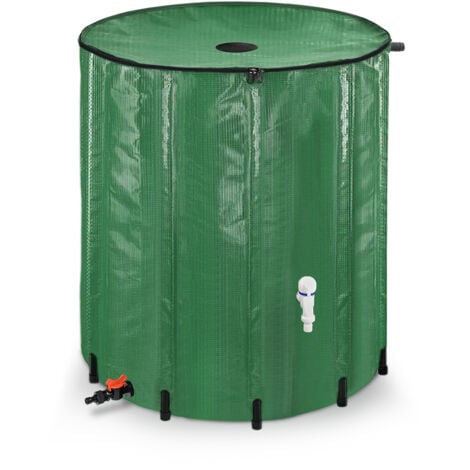 AUFUN Tanque de Agua de Lluvia Plegable de 750 L,Barril Plegable para Agua de Lluvia, Contenedor Agua, Sistema Recogida Agua Portátil con Tapón Filtro Válvula de Desborde (Verde)