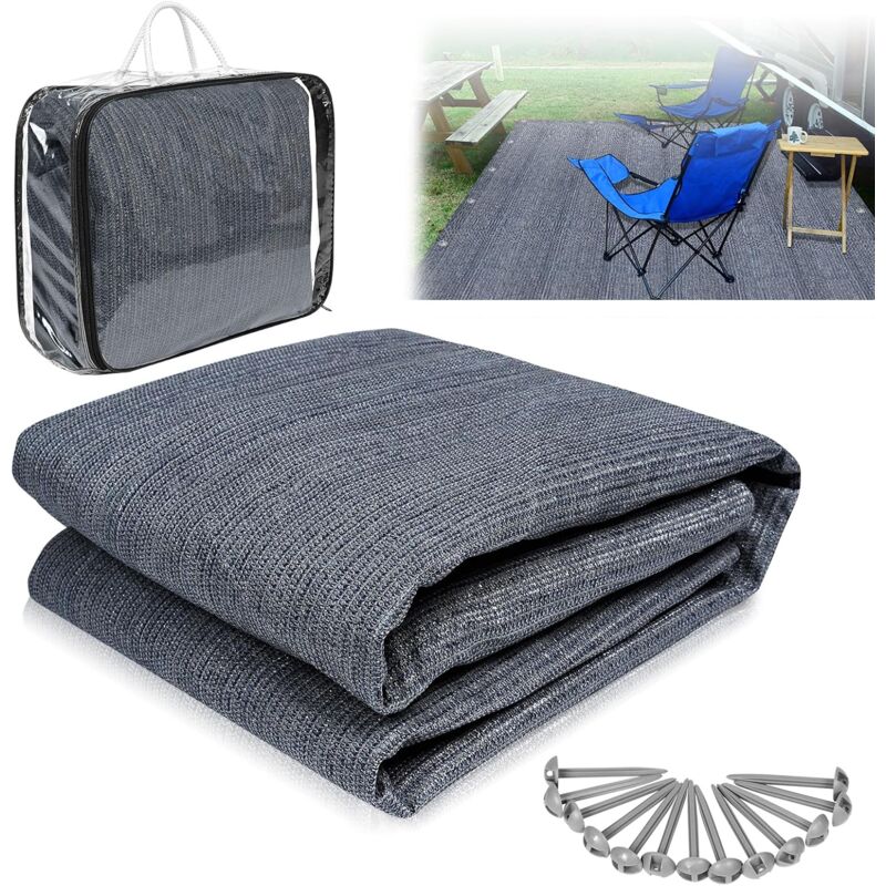 Aufun - Tapis D'Extérieur Pour Camping, Tapis De Marquise En hdpe, Pour Extérieur, Camping, Intérieur, Jeux, Gris Bleu, 4x5m