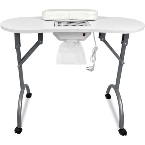 AUFUN Tavolo pieghevole per manicure con aspirazione portatile con ruote Tavolo manicure mobile, con cassetto e borsa portatile, 98 x 44 x 77 cm - Bianco