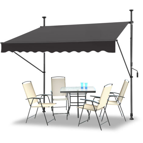 AUFUN Tenda da Sole da Balcone Retrattile Manuale 250 cm, senza foraturain poliestere, resistente ai raggi UV e regolabile in altezza, grigio scuro,250 x 120 cm