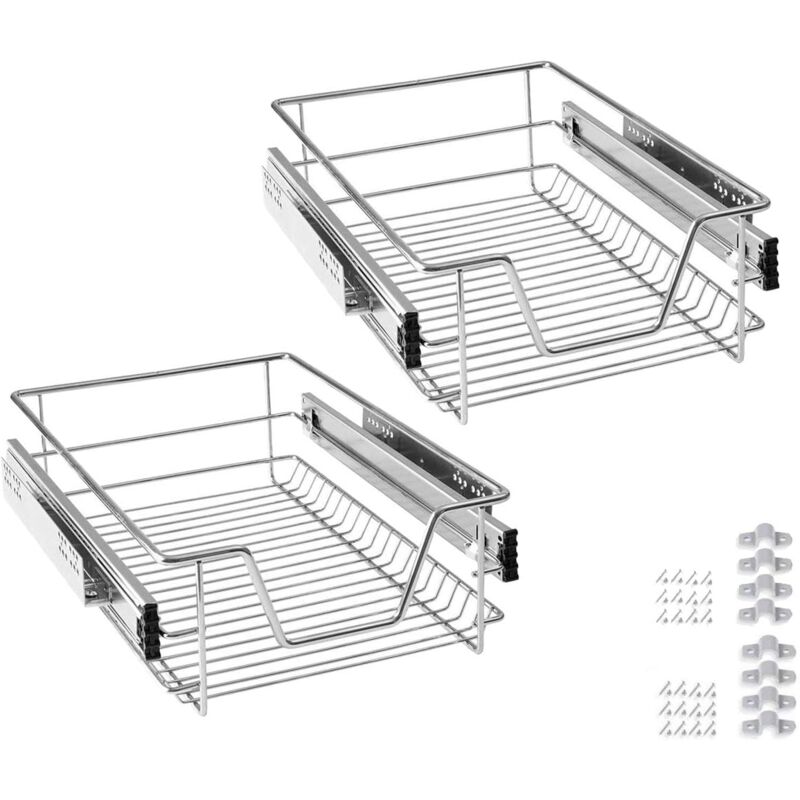 Aufun - Tiroir Télescopique Extensible pour Armoire Étagère de Cuisine Tiroir de Chambre Panier Coulissant (pour Armoires 40cm) 4 Pièces
