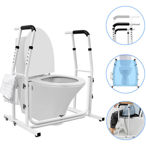 AUFUN Toilettes mobiles verticalisateur Toilettes avec panier de rangement - antidérapant hauteur réglable châssis support toilettes - rail de maintien toilettes, blanc