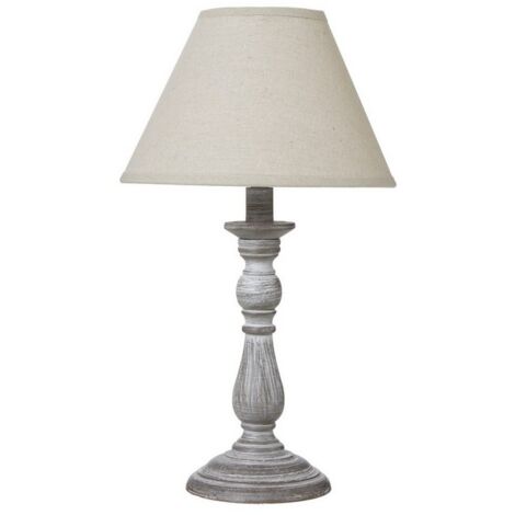 Augusta Column Table Lamp with Linen Shade - Wood - L12 x W12 x H31 cm - Grey