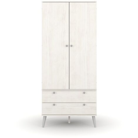 Augusta Curve 2 Door with 2 Drawer Wardrobe - Pine/Plastic - L53 x W76.5 x H176 cm - White/Silver - Flat Packed