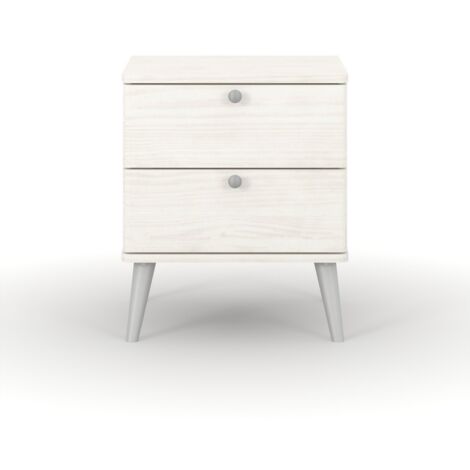 Augusta Curve 2 Drawer Bedside Cabinet - Pine/Plastic - L39.5 x W45 x H57 cm - White/Silver - Flat Packed
