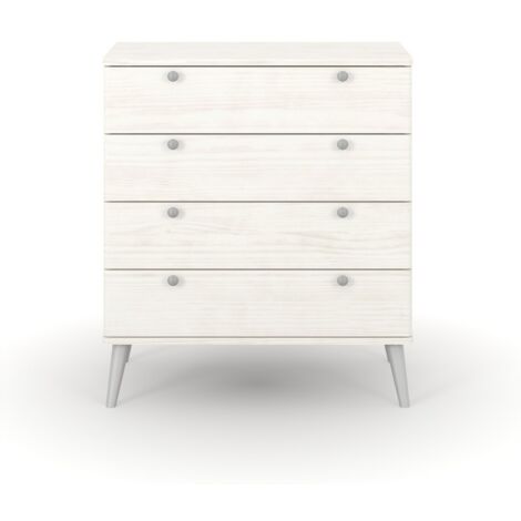 Augusta Curve 4 Drawer Chest - Pine/Plastic - L39.5 x W76.5 x H90.3 cm - White/Silver - Flat Packed
