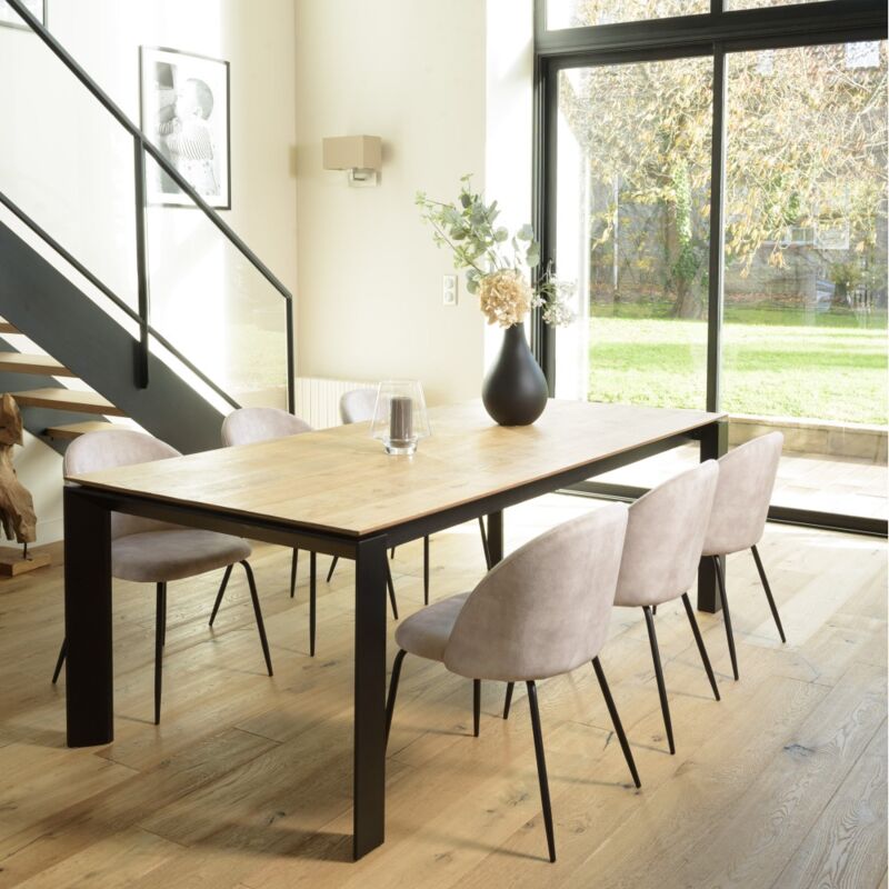 Macabane - augustin - Lot de 2 chaises velours beige dossier arrondi pieds acier noir