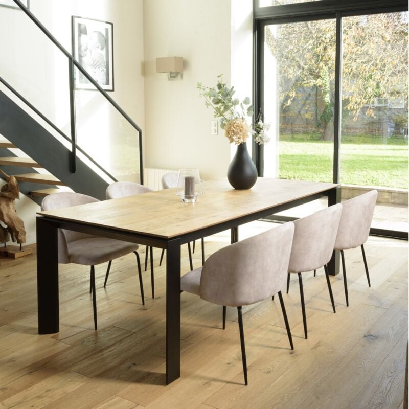 Macabane - augustin - Lot de 2 chaises velours beige dossier enveloppant pieds acier