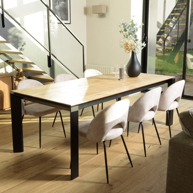 Macabane - augustin - Lot de 2 chaises velours beige dossier ouvert pieds acier noir