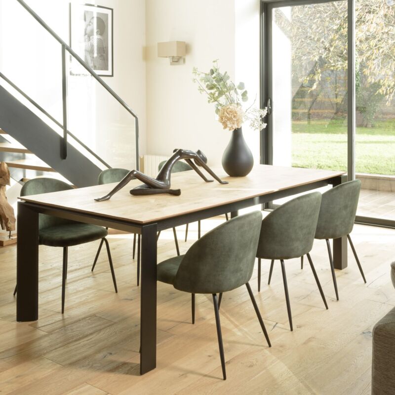 Macabane - augustin - Lot de 2 chaises velours vert sapin dossier arrondi pieds acier