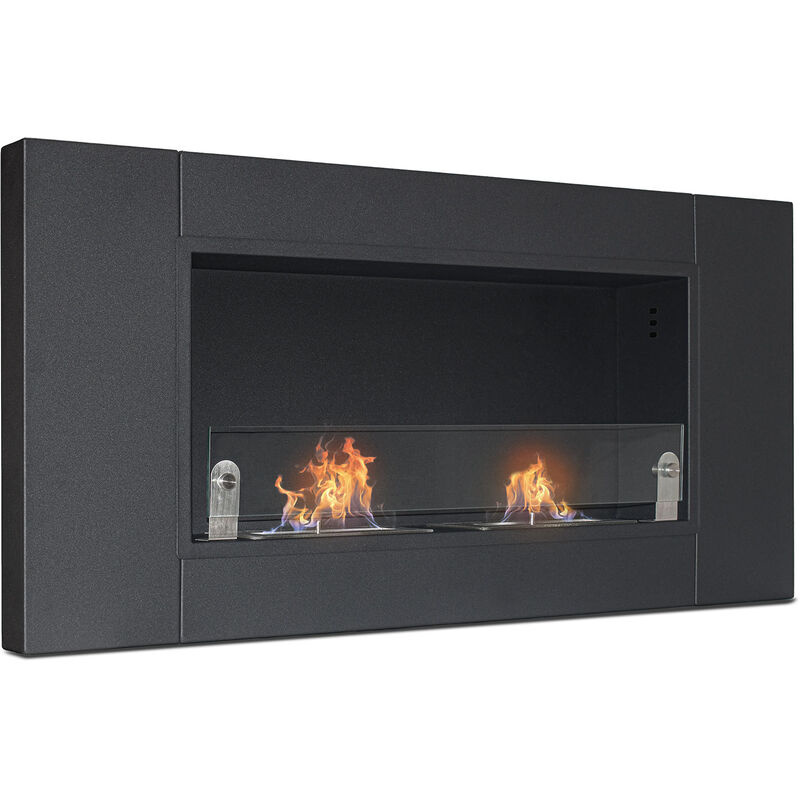 Augusto - Cheminée encastrée au bioéthanol avec 2 brûleurs de 1,5 litre. Cheminée au bioéthanol en acier inoxydable et verre trempé. 110x54 cm