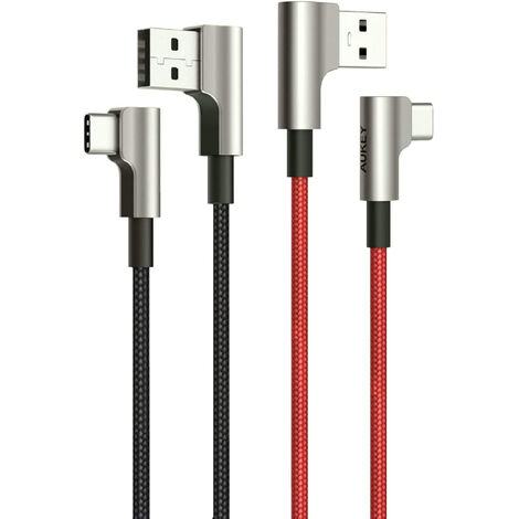 AUKEY CB-CMD32 Rechtwinkliges USB C Kabel AUKEY [ 2-Pack, je 1 M ] Ideal für Spiele 90 Grad USB C zu A Schnellladekabel