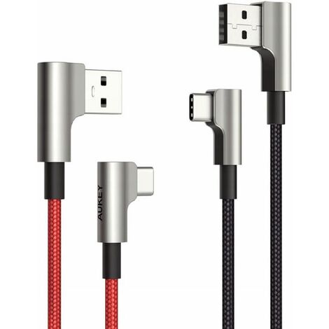 AUKEY CB-CMD33 2 Stück 90° abgewinkelte ultraschnelle 2 m Schnelllade-USB-A-USB-C-Kabel aus Nylon