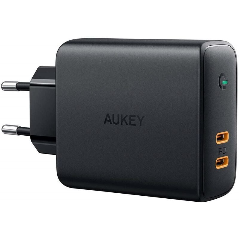 AUKEY PA-D5 GaN chargeur pour appareils mobiles Noir 2xUSB C Power Delivery 3.0 63W 6A Détection dynamique