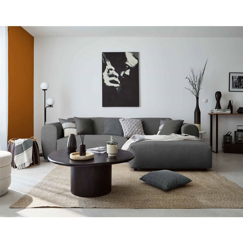 Lisa Design - Aumance - canapé d'angle droit 4 places - en velours côtelé - gris foncé