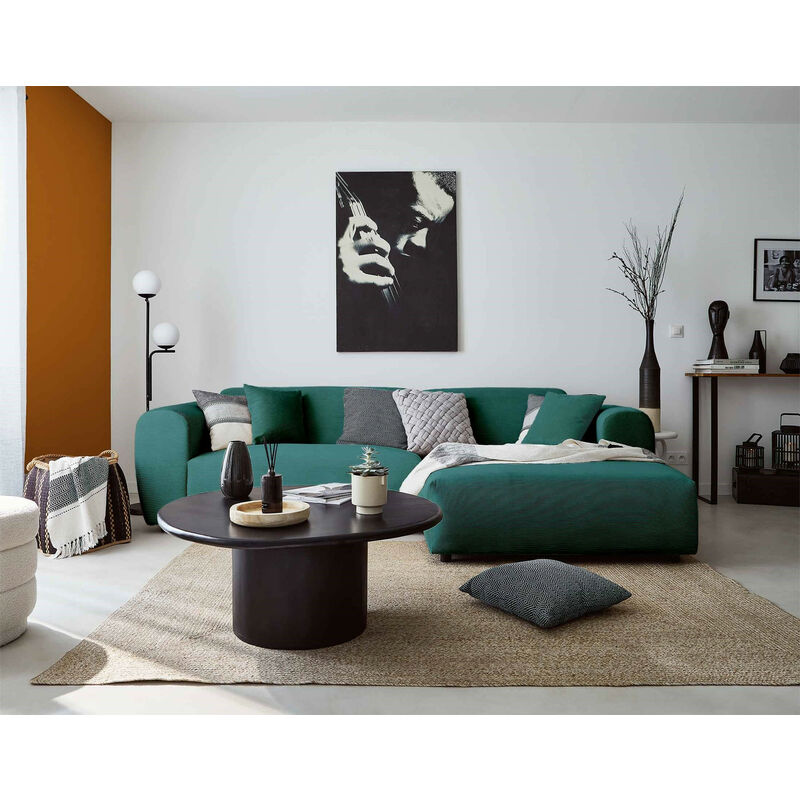 Lisa Design - Aumance - canapé d'angle droit 4 places - en velours côtelé - bleu canard