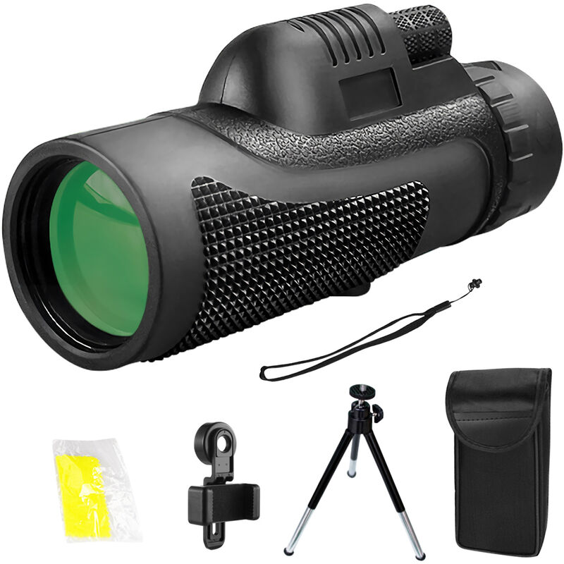 

Aumento 10X, monocular de alta potencia, telescopio monocular impermeable, prisma FMC BAK4,Negro, con soporte para telefono y tripode