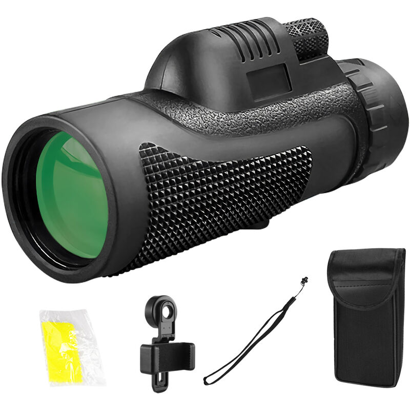 

Happyshopping - Aumento 10X, monocular de alta potencia, telescopio monocular impermeable, prisma FMC BAK4,Negro, con soporte para smartphone