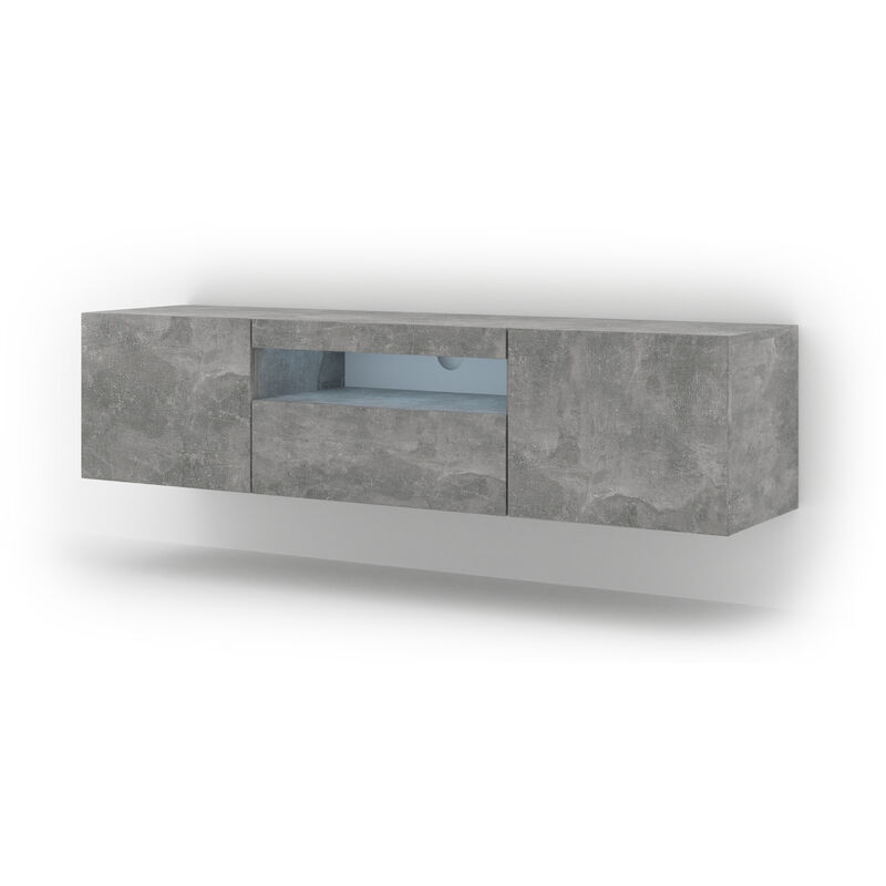 Bim Furniture - Meuble tv aura 150 cm suspendu ou debout béton + led