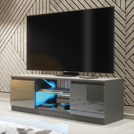Aura TV Unit 120cm - Dark Grey with Gloss Doors & LED