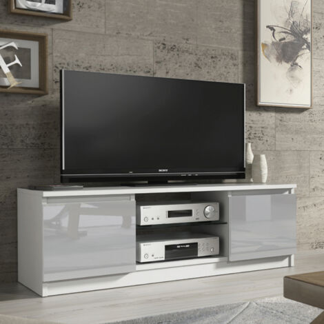 Aura TV Unit 120cm - White with Grey Gloss Doors