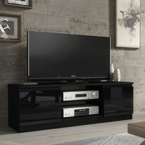 Aura TV Unit - Black with Gloss Doors - 120cm