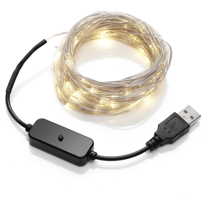 10m USB Invisible Wire Indoor / Outdoor Waterproof 100 Micro LED String Lights - Warm White - Auraglow