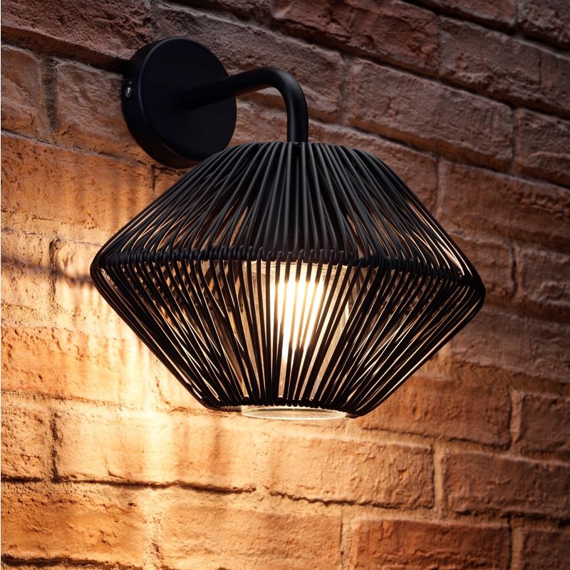 Auraglow Black / Brown Outdoor Wicker-Styled Wall Lantern E27 LED Candle Light Lamp (Warm White)
