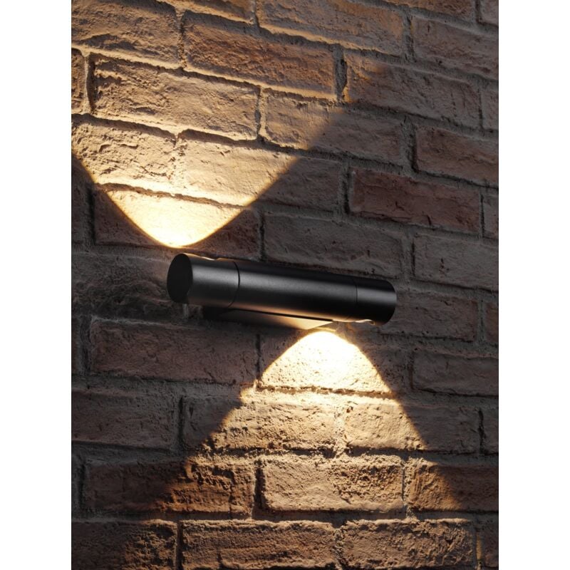 Black Integrated LED Contemporary Cylinder Design Outdoor Rotatable Swivel Up and Down Wall Light – IP54, Warm White for Home Porch, Garage, Drive