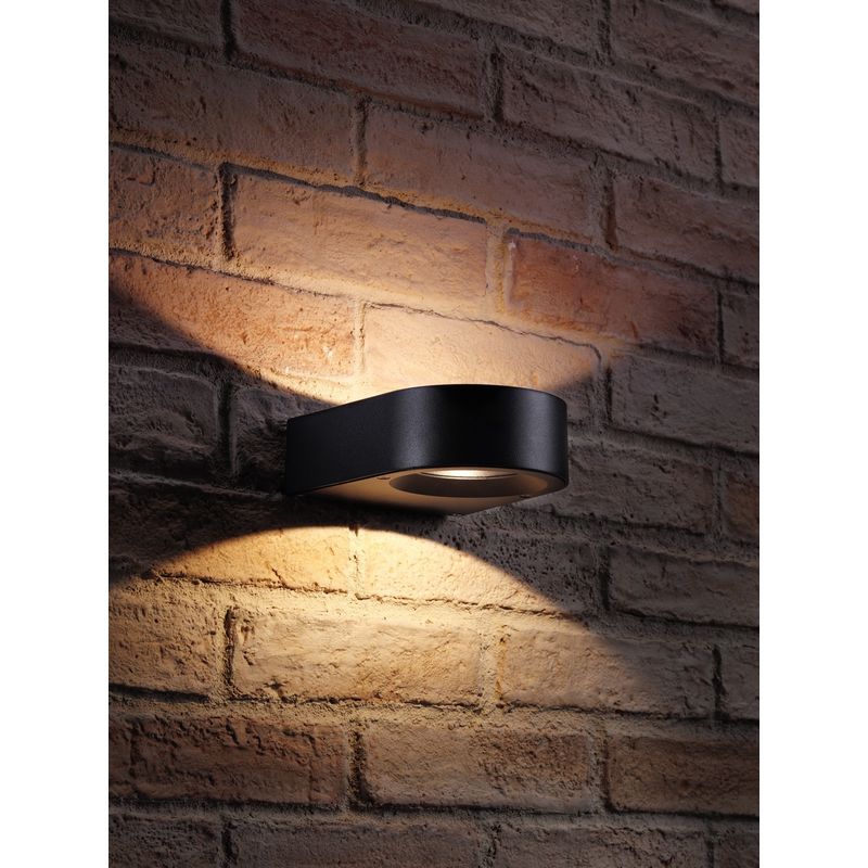Black Integrated LED Contemporary Ring Design Outdoor Up and Down Wall Light – IP54, Warm White for Home Security, Porch, Garage, Drive and Garden