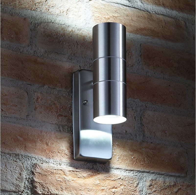 Auraglow Daylight Sensor Stainless Steel Security Lamp Up & Down Outdoor Wall Light - Cool White
