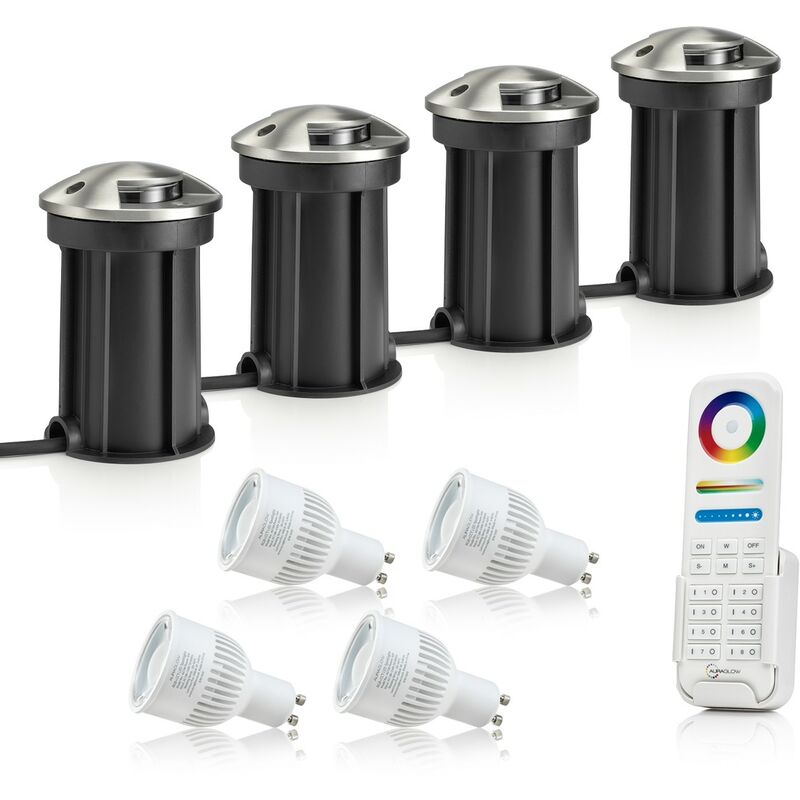 Auraglow Deep Recessed IP67 Outdoor Deck Light - Anti-Dazzle - Colour Changing - 8 Zone Remote - 4 Pack