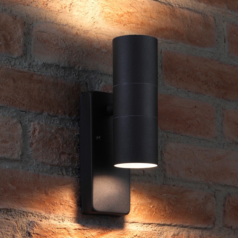 Auraglow Dusk Till Dawn Sensor Black Up & Down Outdoor Wall Security Light - Warm White
