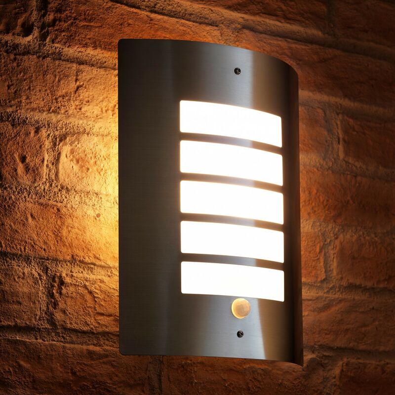 Auraglow Energy Saving Motion Activated PIR Sensor Outdoor Security Wall Light - Silver - Warm White [Energy Class A+]