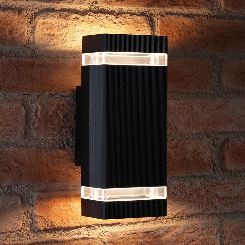 Auraglow Indoor / Outdoor Double Up & Down Wall Light - Black - Warm White LED Bulbs Included