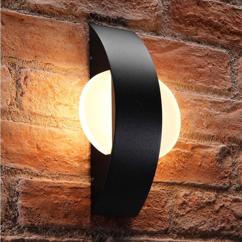Integrated 11W LED Indoor / Outdoor IP54 Warm White Frosted Glass Black Wall Light - Circle - Auraglow