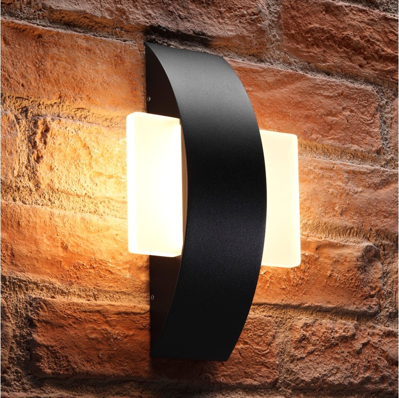 Integrated 11W LED Indoor / Outdoor IP54 Warm White Frosted Glass Black Wall Light - Square - Auraglow