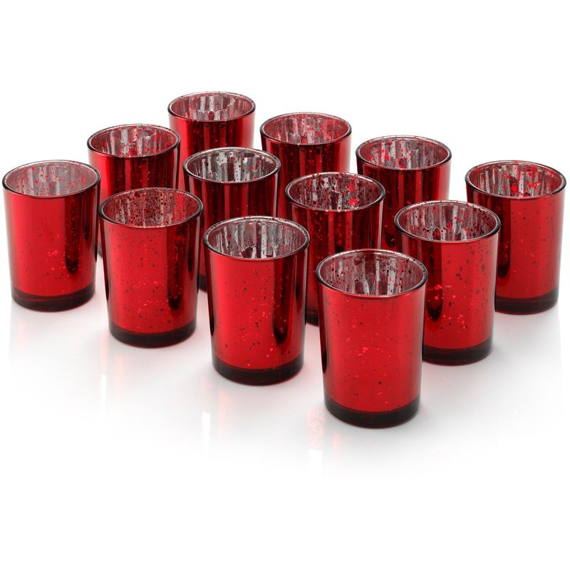 Image of Mercury Glass Votive Candle Tealight Holder 2.75H Set of 12 Speckled Red for Weddings, Parties and Home Decor - Auraglow
