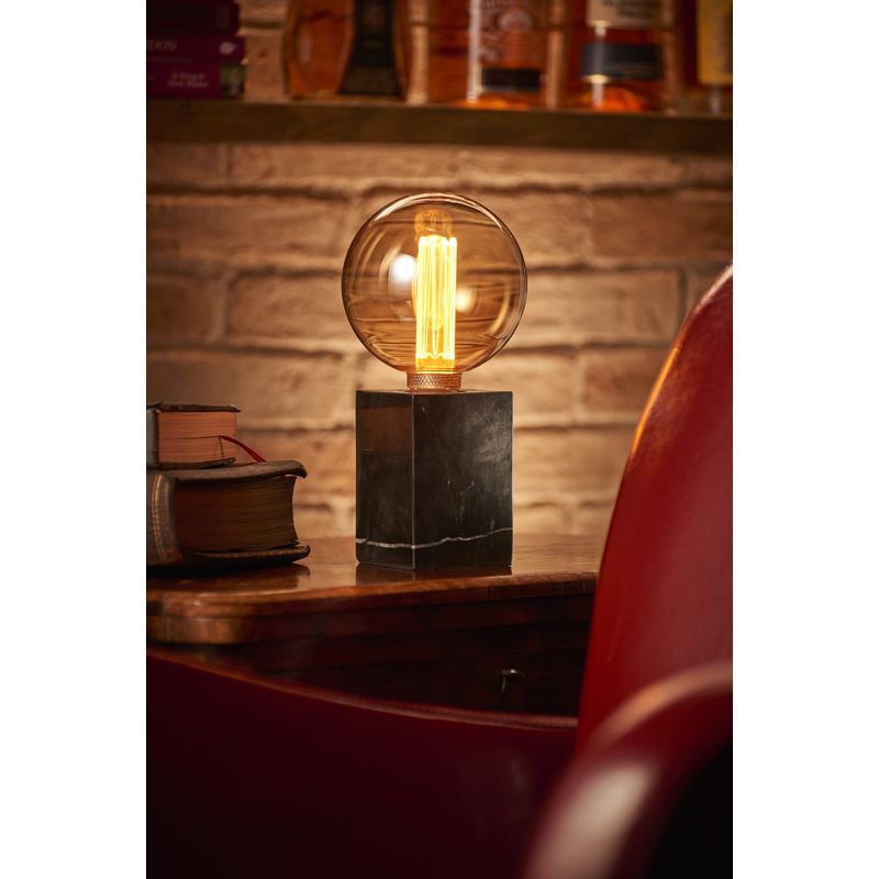 Modern Contemporary Black Marble Stone Cube Bedside Desk Table Lamp/Light - Auraglow