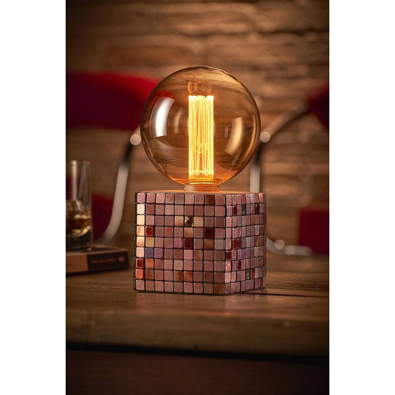 Mysa Modern Contemporary Colourful Mosaic Effect Stone Cement Cube Bedside Desk Table Lamp/Light - Auraglow