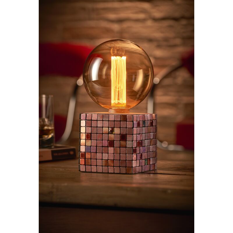 Auraglow Mysa Modern Contemporary Colourful Mosaic Effect Stone Cement Cube Bedside Desk Table Lamp/Light - with G125 LED Bulb [Energy Class A]