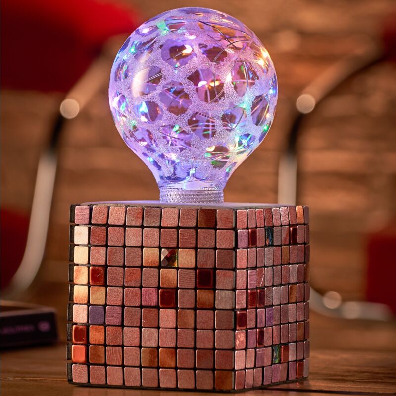 Auraglow Mysa Modern Contemporary Colourful Mosaic Effect Stone Cement Cube Bedside Desk Table Lamp/Light - with Starry Multi-Coloured LED Bulb