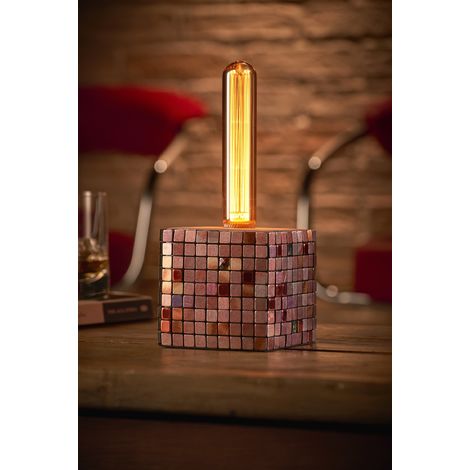 Auraglow Mysa Modern Contemporary Colourful Mosaic Effect Stone Cement Cube Bedside Desk Table Lamp/Light - with T30 LED Bulb [Energy Class A]