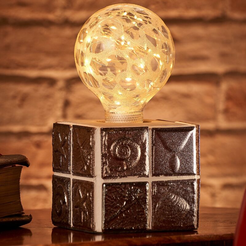 Auraglow Mysa Modern Contemporary Fossil and Sea Shell Effect Stone Cement Cube Lamp for Coffee Table, Desk or Bedside Light - with Starry Warm White
