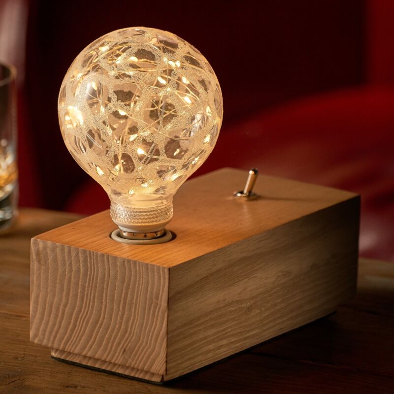 Auraglow Mysa Vintage Retro Wooden Block Mechanical Toggle Switch Cube Bedside Desk Table Lamp/Light - with Starry Warm White LED Bulb [Energy Class
