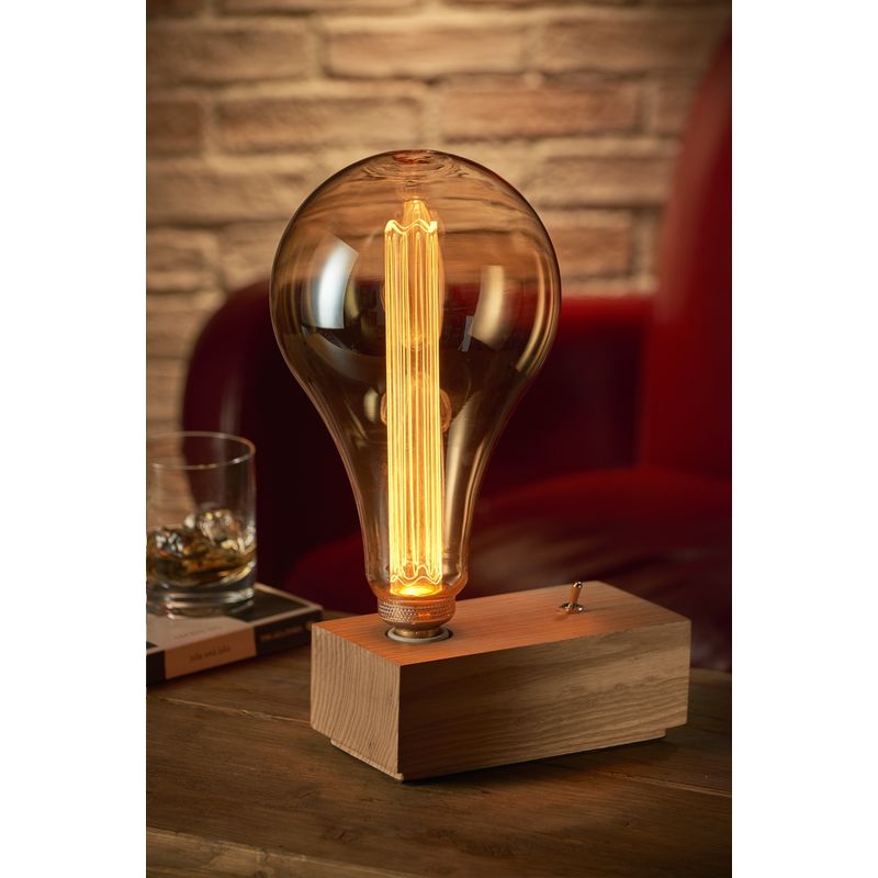 Auraglow Mysa Vintage Retro Wooden Block Mechanical Toggle Switch Cube Bedside Desk Table Lamp/Light - with XXL LED Bulb [Energy Class A]