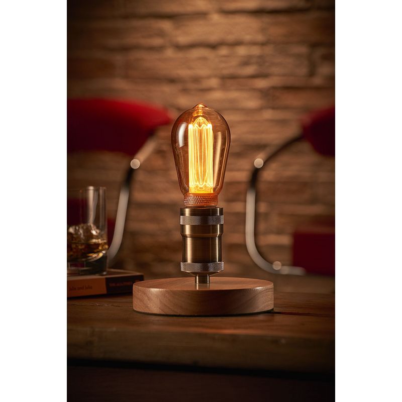 Auraglow Mysa Vintage Retro Wooden Round Base Mechanical Twist Switch Brass Table, Desk or Bedside Lamp/Light - with ST64 LED Bulb [Energy Class A]